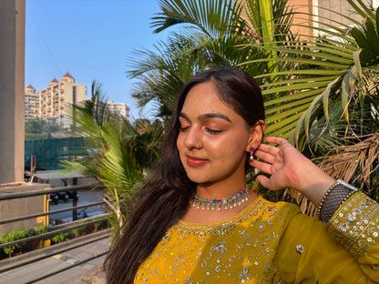 Monalisa Stone Oxidized Choker with Earring Set