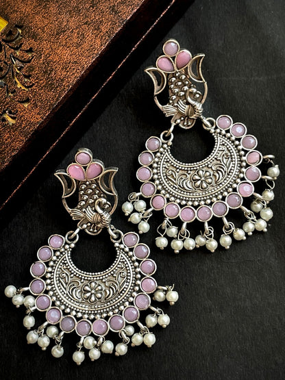 Oxidized Antique Look Stone work Drop Earring