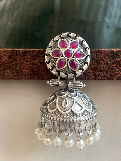 Silver Replica Jhumka Earring with Beads and stones