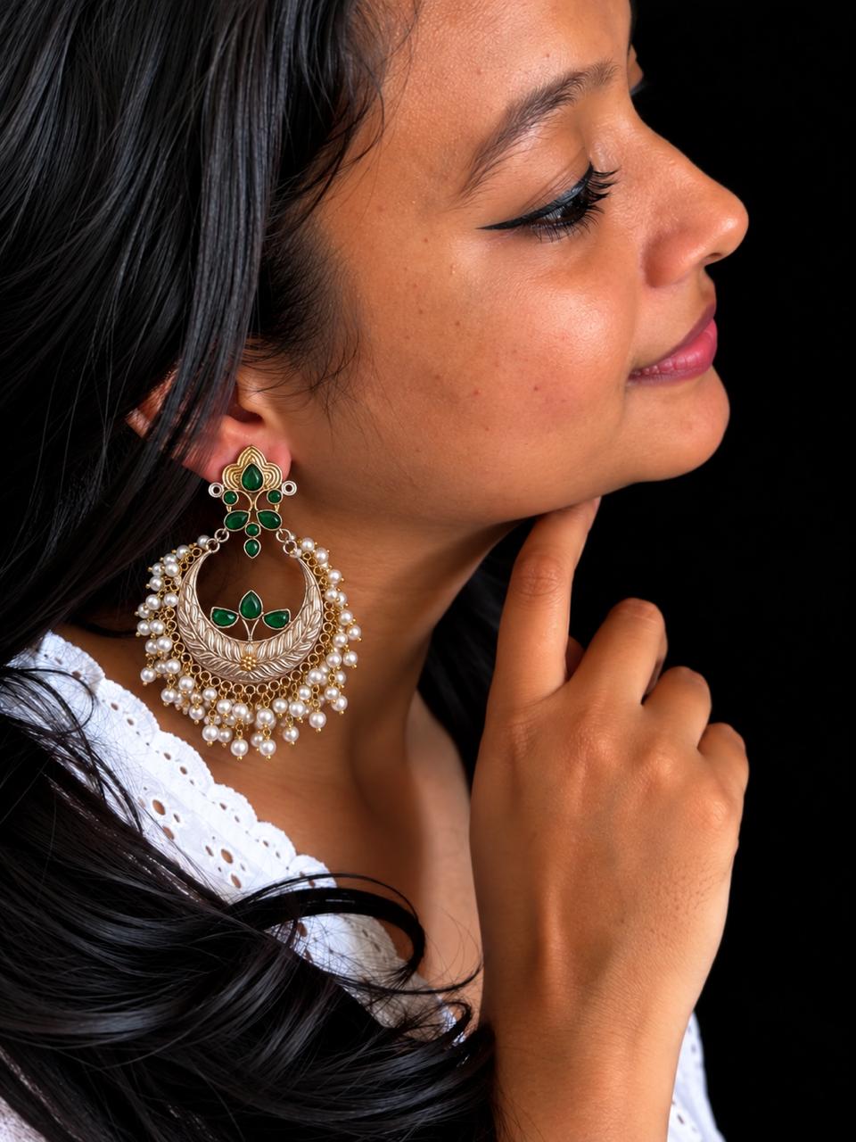 Monalisa Stone Dual Tone Chandbali Partywear Earring