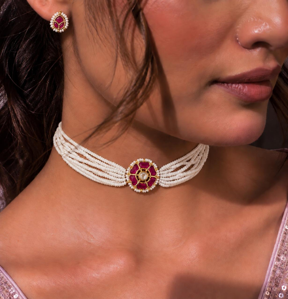 Pachi Kundan Pendant Choker Necklace with Earring set