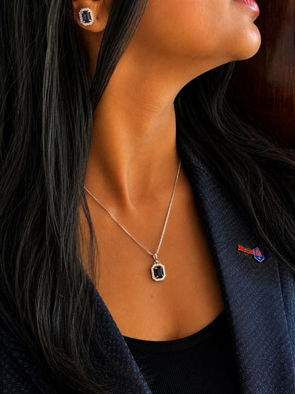 AD stone Pendant Chain Necklace with Earring set