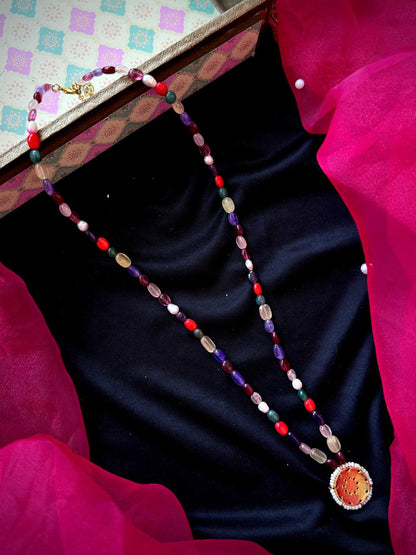 Pachi Kundan Pendant Navratan Mala