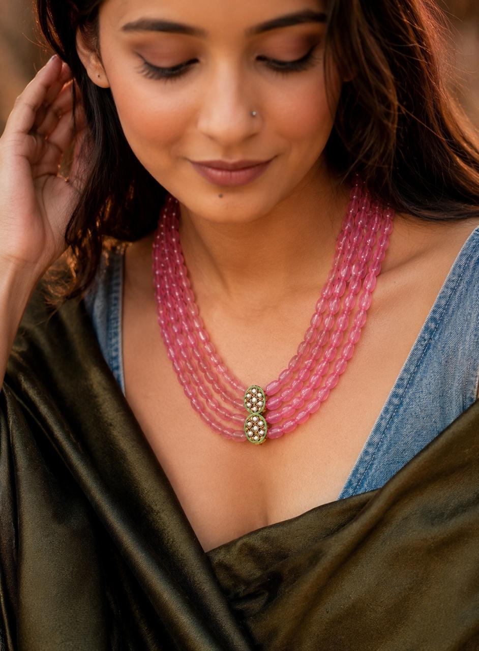 Stone Beaded with Kundan Four Layered Mala Necklace