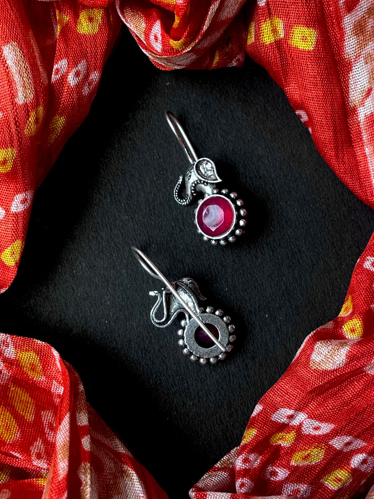 Monalisa Stone Oxidized Elephant shape Earring