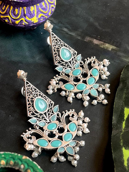 Silver Replica Oxidized Ethnic Earring