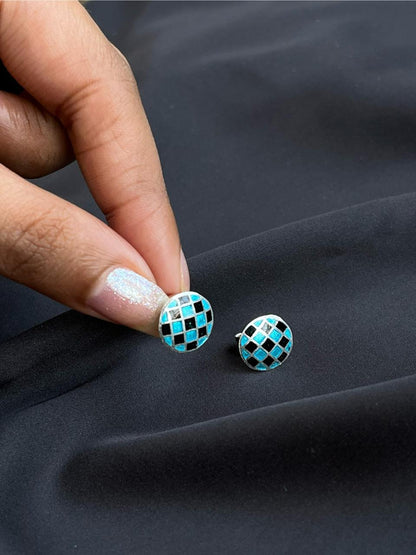 Meenakari Geometrical 92.5 Silver Stud Earring