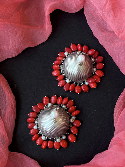 Glass Beads Oxidized Jhumki Partywear Earring
