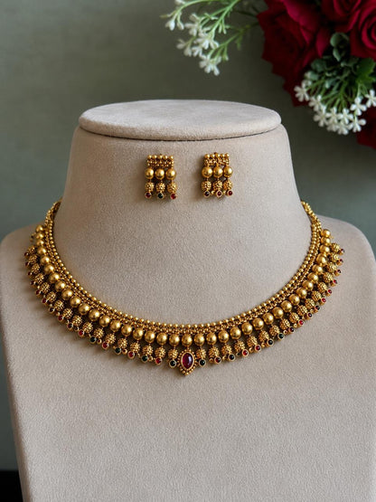 Matt Gold Finish Choker Necklace with Earring set