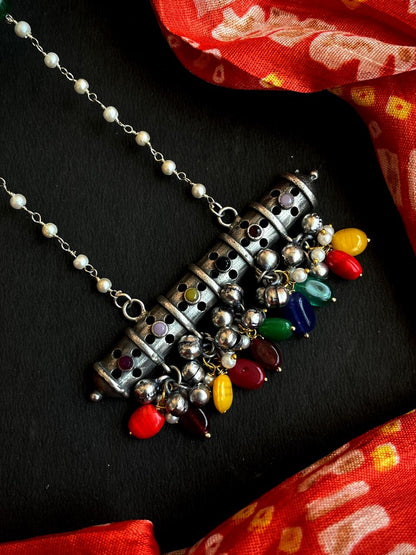 Oxidized Pendant Beaded Chain Necklace