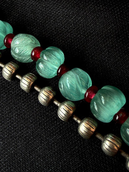 Pumpkin Strawbery Beaded Oxidized Necklce with Earring set