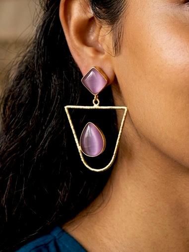 Monalisa Stone Golden Geometrical Earring
