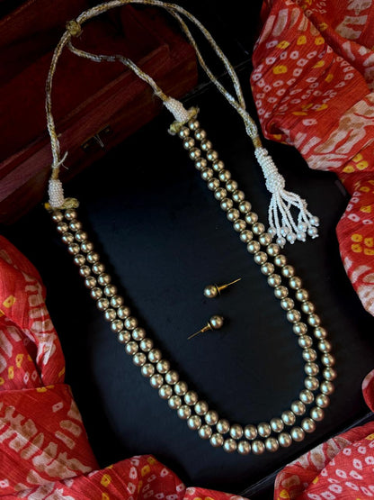 Shell Pearl Double Layered Mala with Earring Set