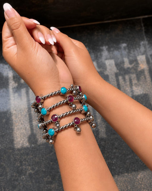 Oxidized Twisted Stone Bangles with Ghunghroo