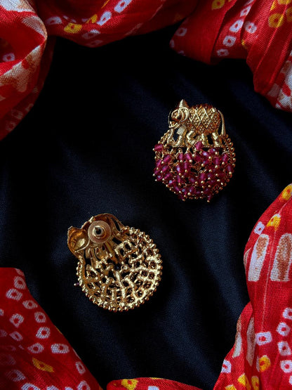Partywear Beaded Golden Big Studs