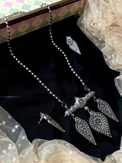 Oxidized Partywear Long Necklace with Earring set