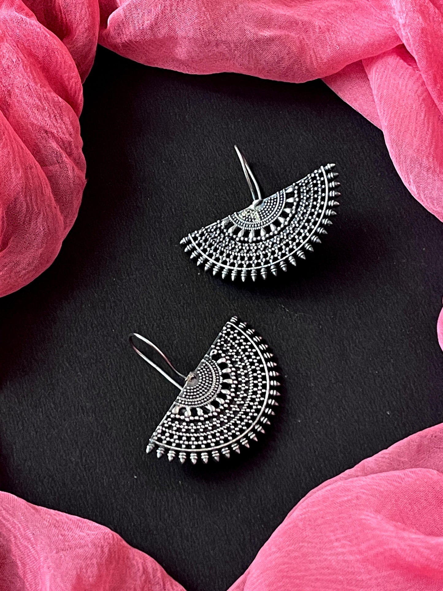 Oxidized Half Floral Earring