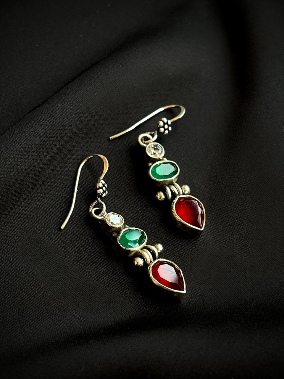 Ruby and AD stone 92.5 Silver Earring