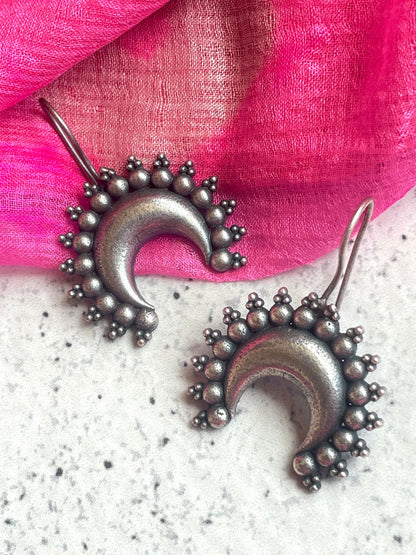 Oxidized Half Moon Shape Earring