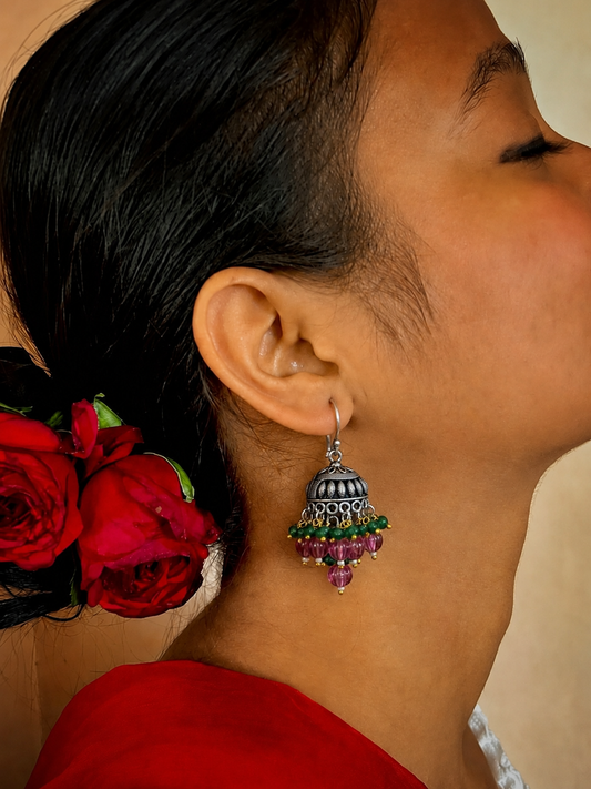 Stone Beaded Partywear Oxidized Jhumki Earring