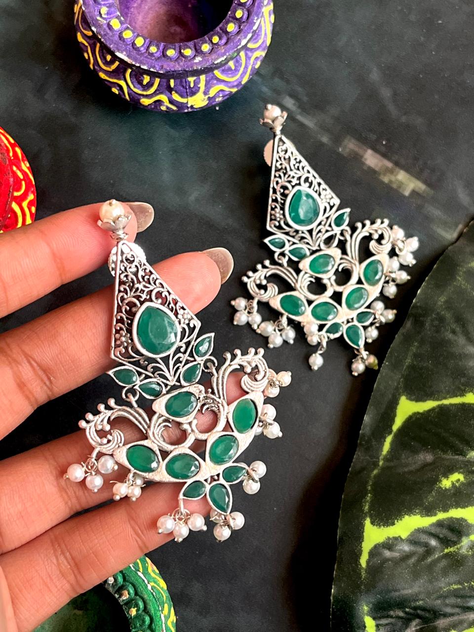 Silver Replica Oxidized Ethnic Earring