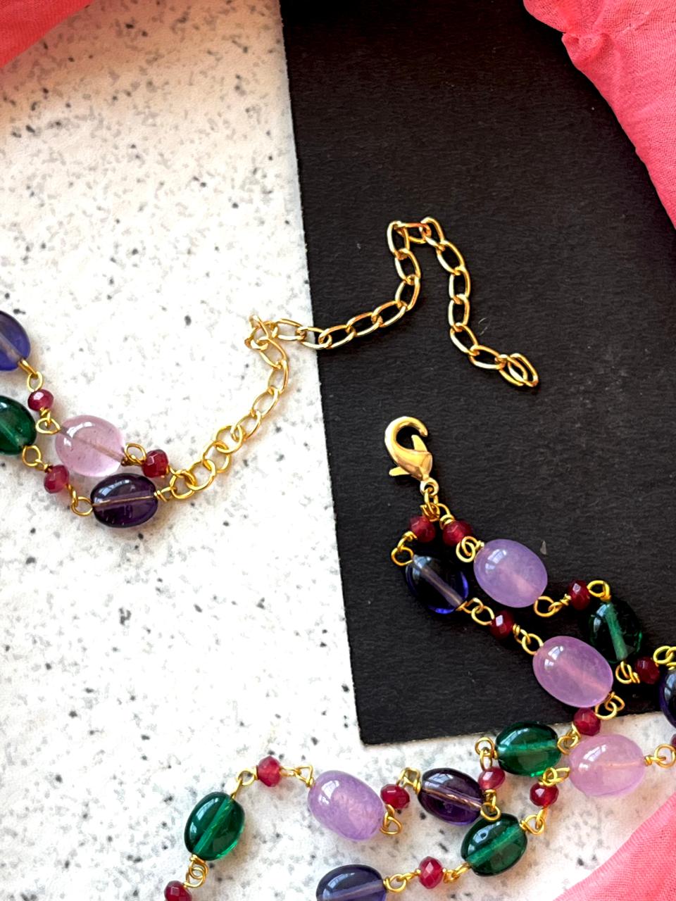 Lakh Pendant with Stones Beads Mala Necklace