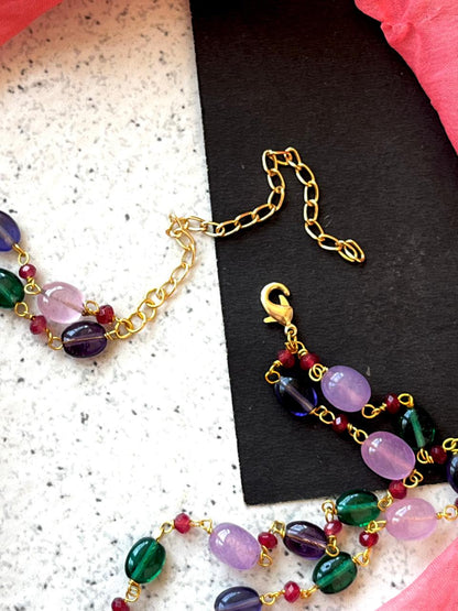 Lakh Pendant with Stones Beads Mala Necklace