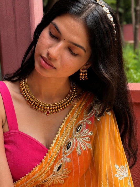 Matt Gold Finish Choker Necklace with Earring set