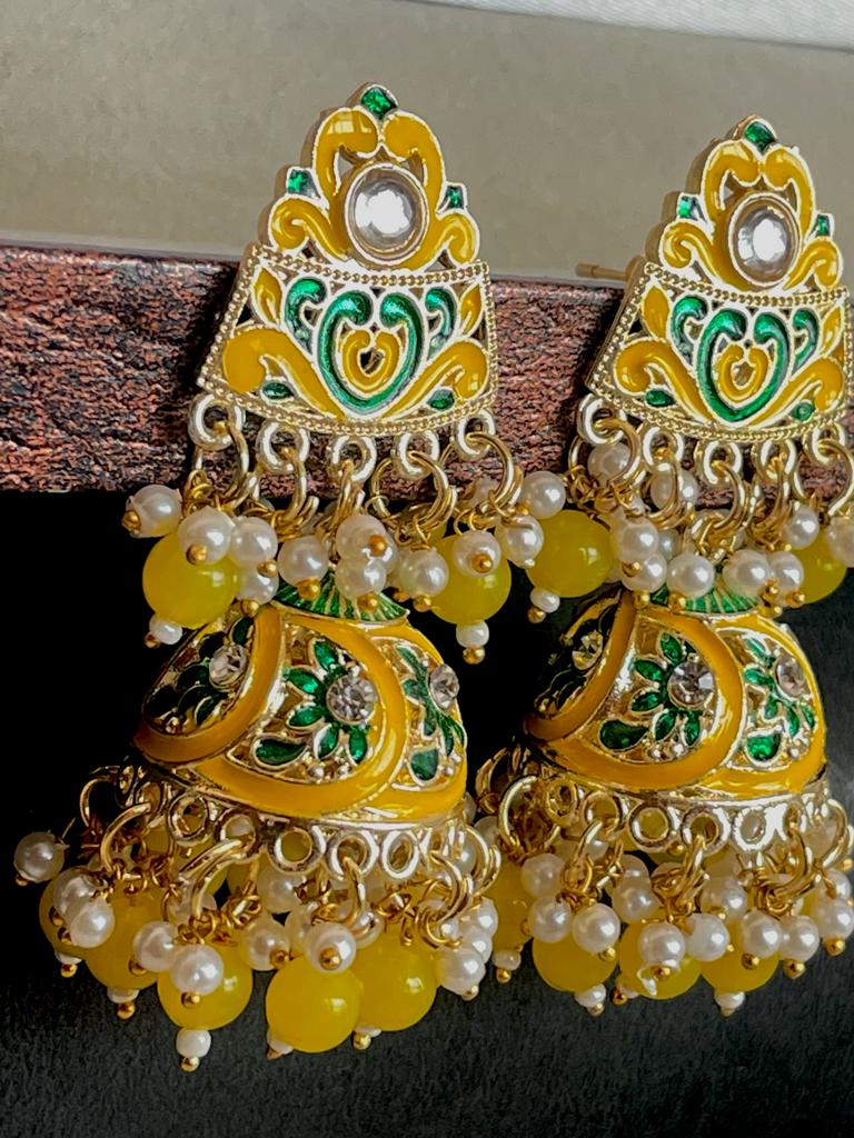 Meenakari Stone beads Jhumka Earring