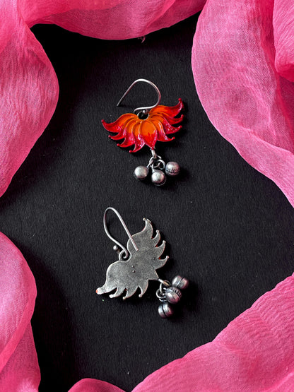 Hand Painted Oxidized Floral Ghunghroo Earring