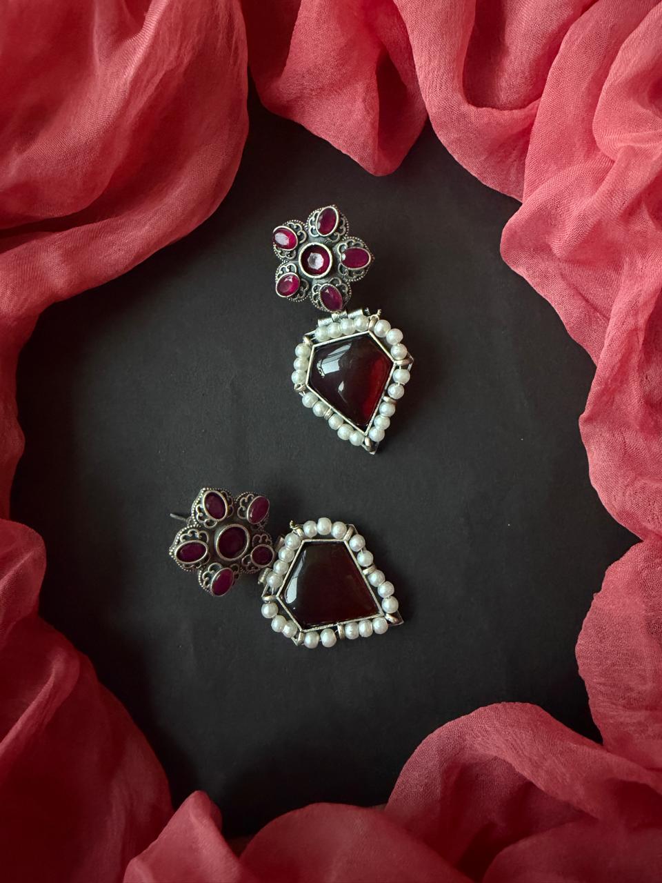 Monalisa Stone Oxidized Necklace with Earrijg set