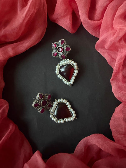 Monalisa Stone Oxidized Necklace with Earrijg set