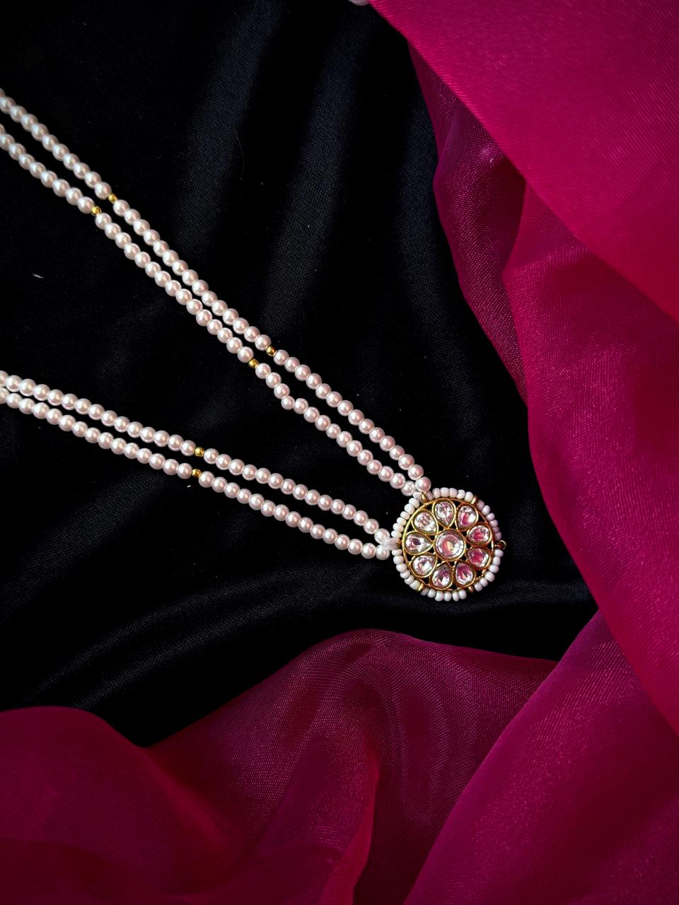 Pachi Kundan Pendant Pearl Mala Necklace