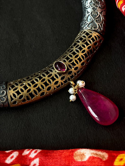 Dual Tone Choker with Earring Set