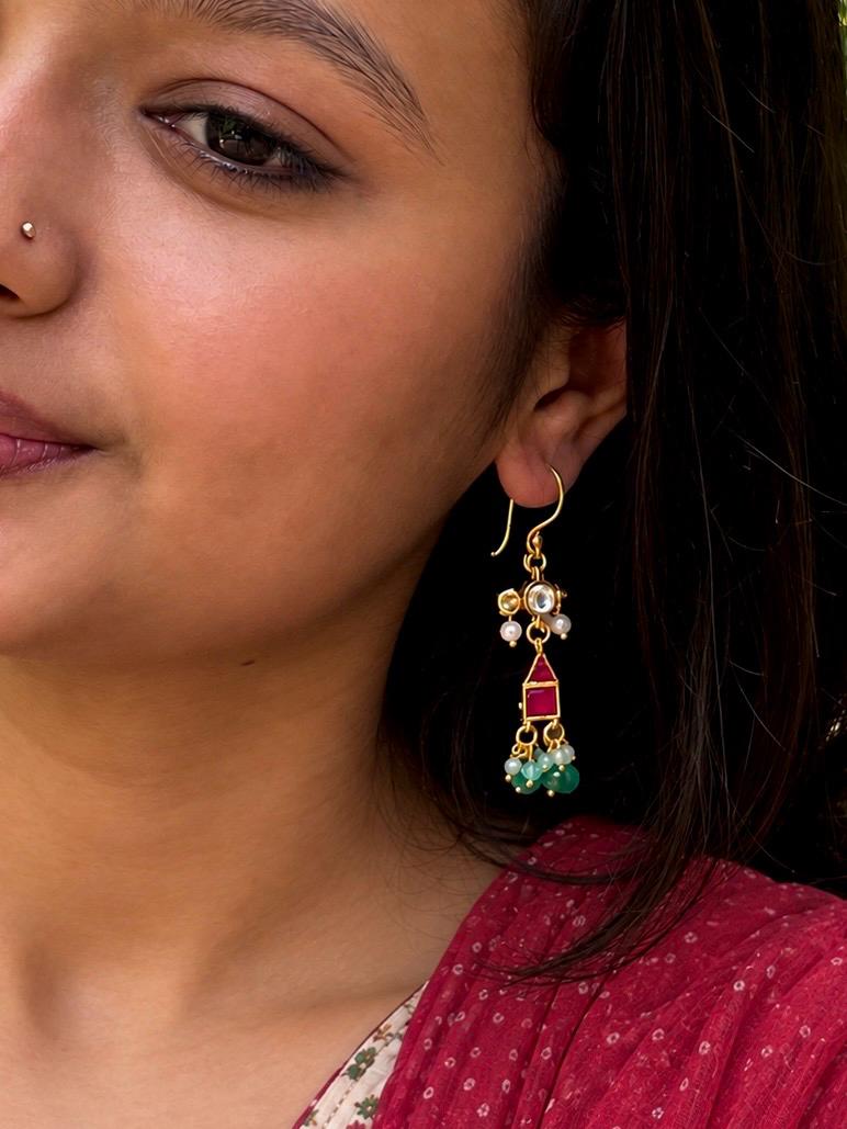 Pachi Kundan Beaded Geometrical Earring