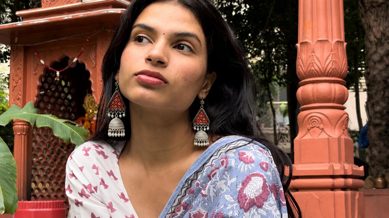Hand Painted Top with Oxidized Jhumki Earring