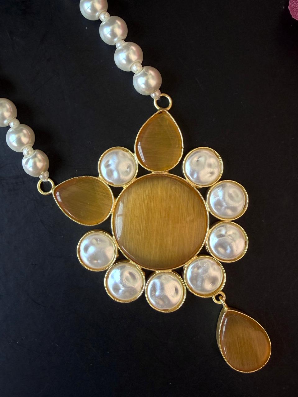 Monalisa Stone Shell Pearl Necklace with Earring set