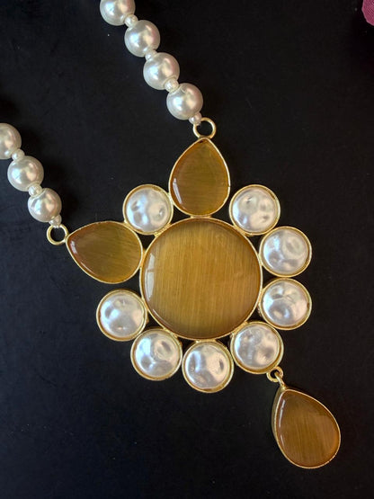 Monalisa Stone Shell Pearl Necklace with Earring set