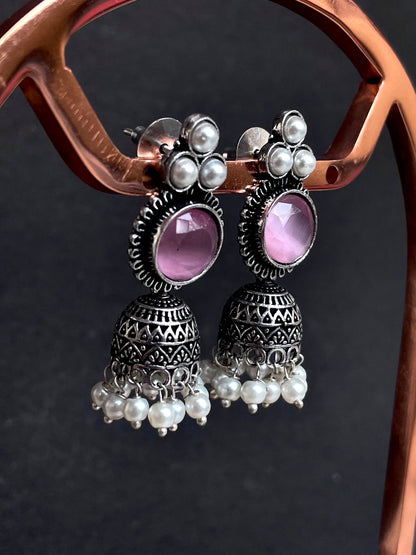 Monalisa Stone Oxidized Jhumki Earring