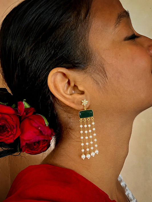 Monalisa Stone Beaded Latkan Golden Earring