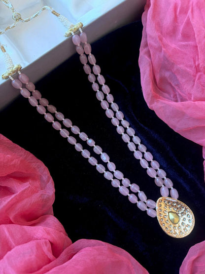 Kundan Meenakari Pendant Stone Beaded Double Layered Mala Necklace