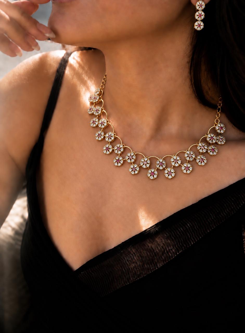 AD Stone Partywear Choker with Earring set