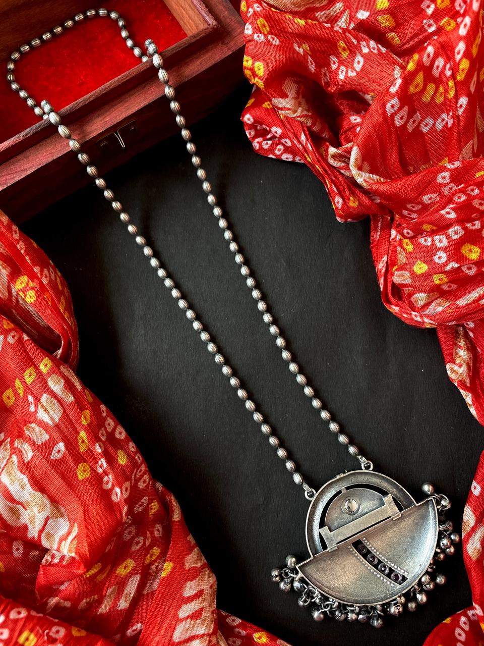 Oxidized Ethnic Pendant Chain Necklace with Earring set