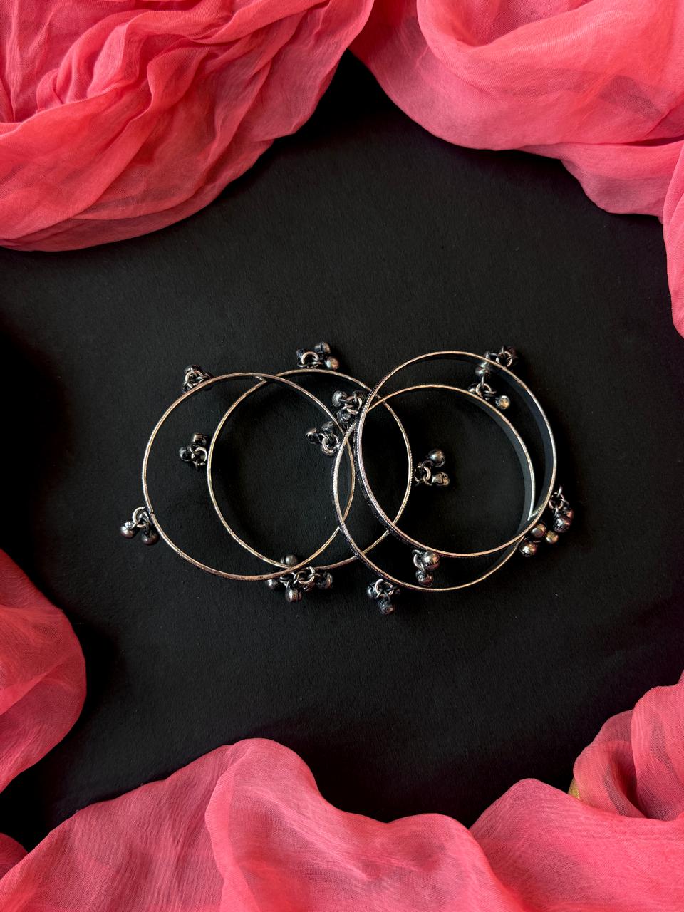 Oxidized Ghunghroo Bangles (set of 4 Bangles)