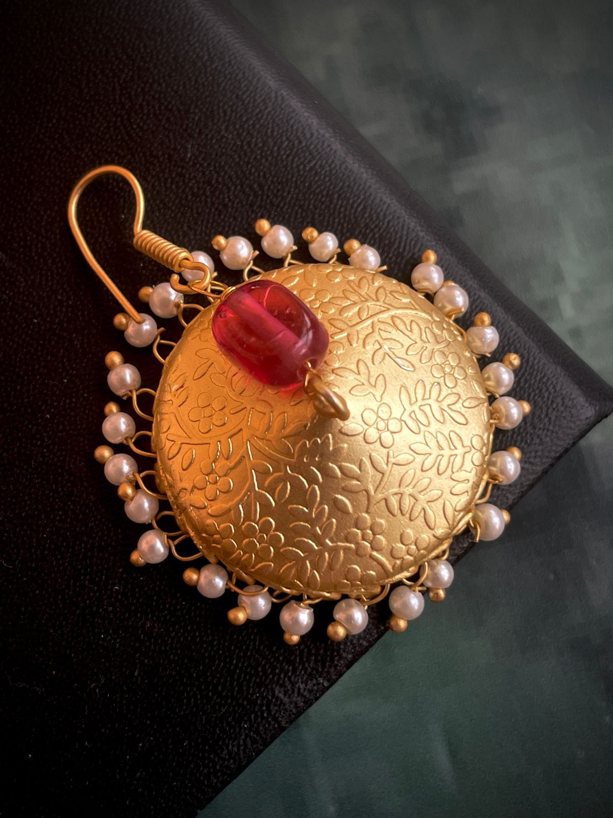 Golden Big Size Jhumki Earring with Natural stone