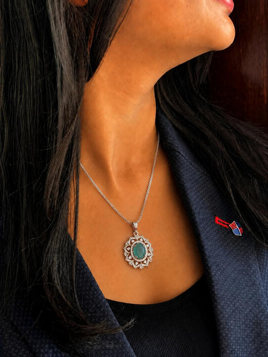 AD stone Pendant Chain Necklace with Earring set