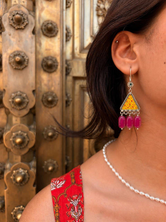 Hand Painted Top with Stones Earring