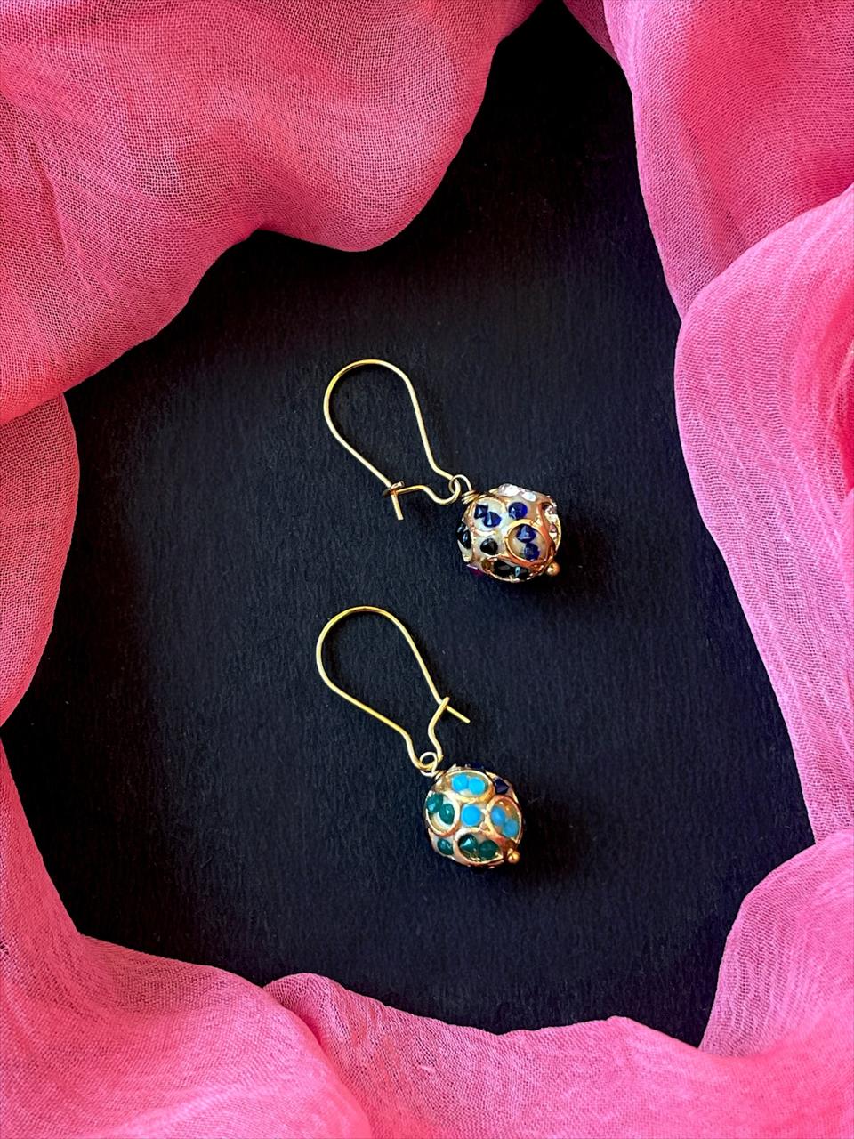 Meenakari Stone Ball Pendant Necklace with Earring Set