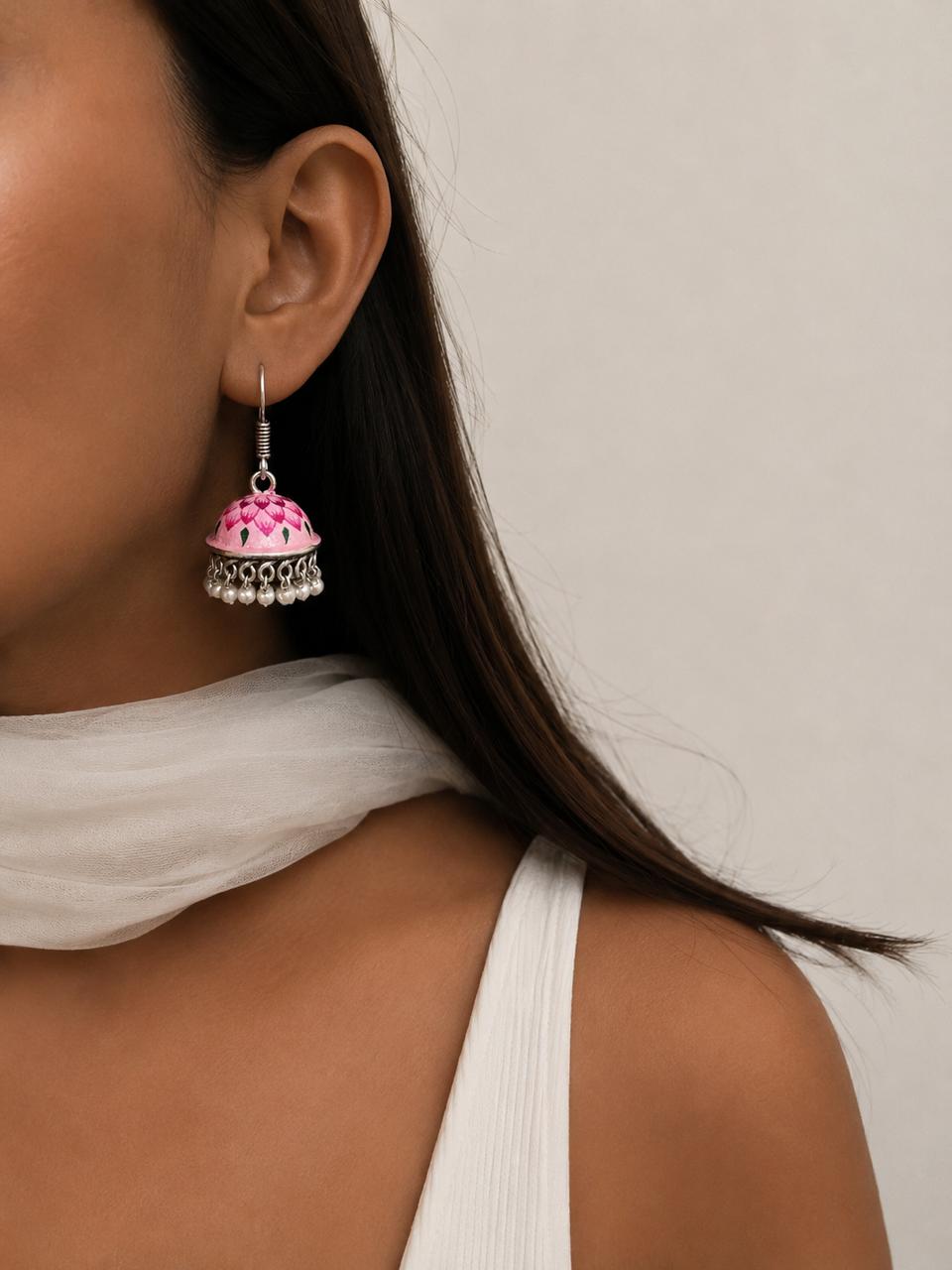 Hand Painted Oxidized Jhumki Earring
