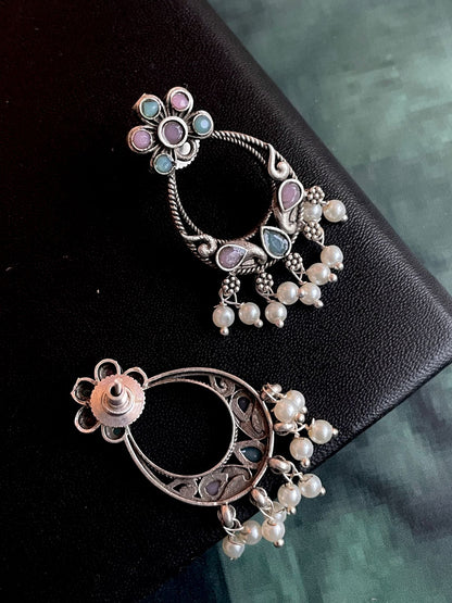 Silver Replica Oxidized Beaded Trendy Earring